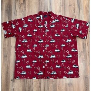 Harbor Bay 3X Red Hawaiian‎ Surf Print Shirt Classic Cars Palms Cotton